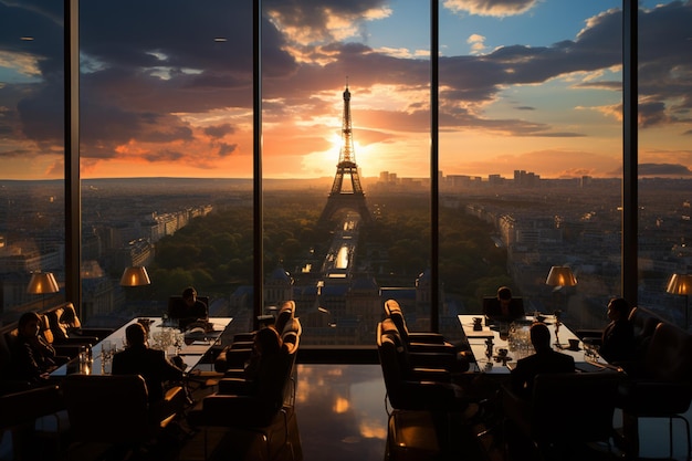 vista panoramica di una città da un ristorante con vista sulla Torre Eiffel