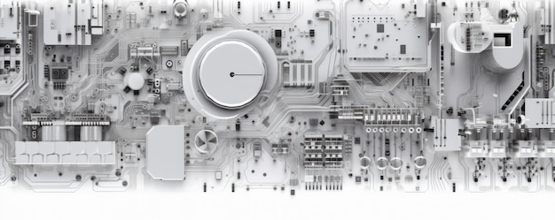 Vista panoramica minimalista di un circuito bianco con modelli intricati