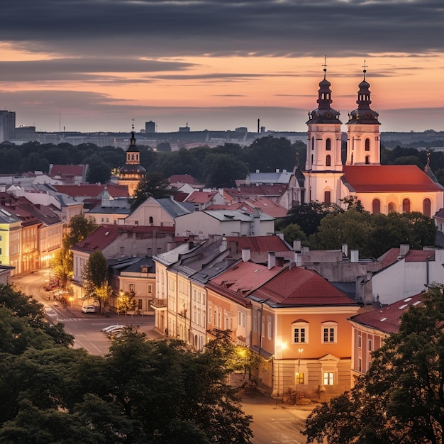 Vista panoramica mozzafiato di Vilnius con monumenti iconici e strade vivaci
