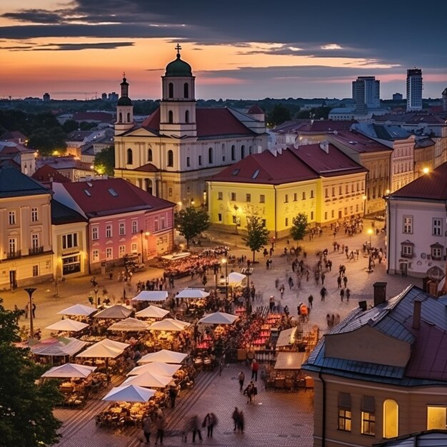 Vista panoramica mozzafiato di Vilnius con monumenti iconici e strade vivaci