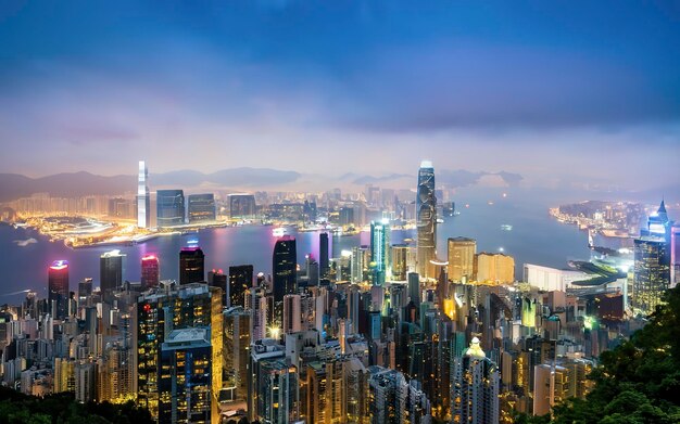 Vista panoramica sul centro di Hong Kong la famosa vista del paesaggio urbano dello skyline di Hong Kong