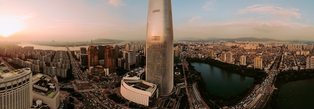 Vista panoramica sul tramonto nella città di Seoul