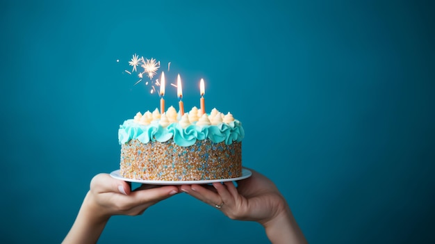 Vista parziale della donna che tiene la torta di compleanno