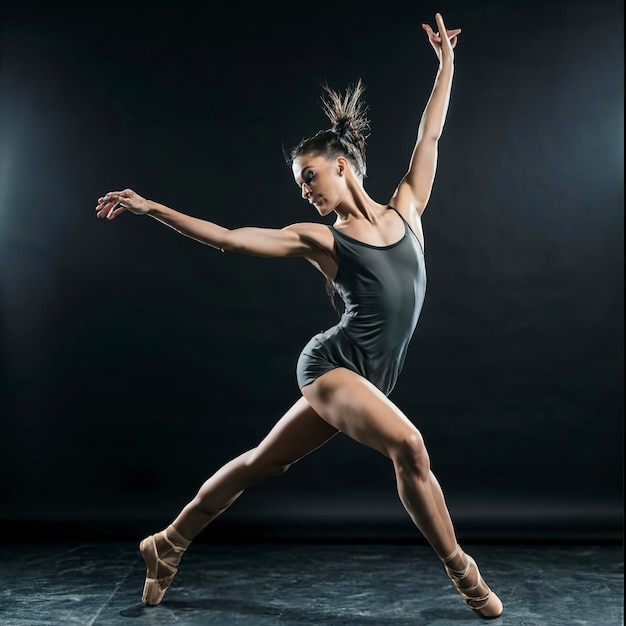 Vista parziale di close-up di una ballerina che si allena sul nero