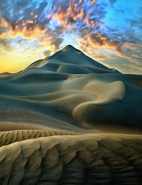 Vista pittoresca delle dune e della cima della montagna