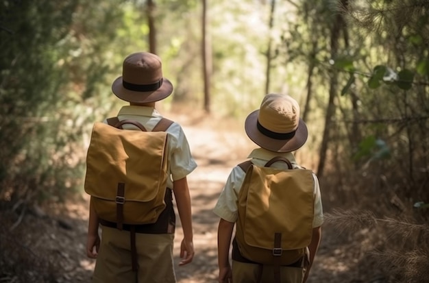 Vista posteriore dei ragazzi scout nella foresta Genera Ai