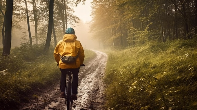 Vista posteriore della natura in bicicletta