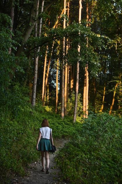 Vista posteriore di donne che camminano nella foresta