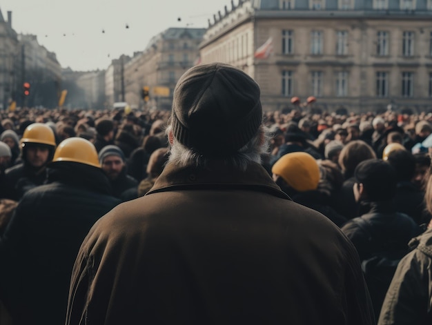 Vista posteriore di un uomo La folla si è radunata per protestare contro l'IA generativa