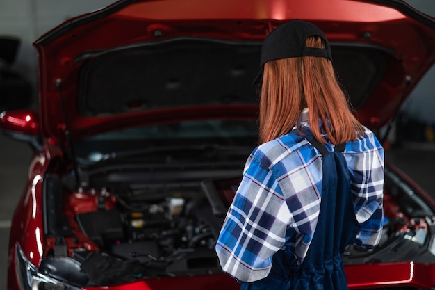 Vista posteriore di una donna che indossa un'auto