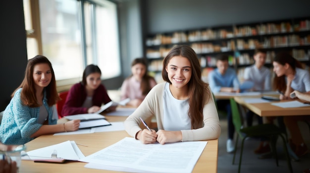 Vista posteriore di una giovane studentessa che corre a scuola