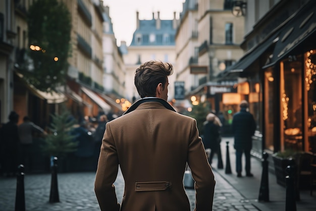 vista posteriore uomo che cammina per Parigi viaggio uomo con blog di viaggi paesaggistici
