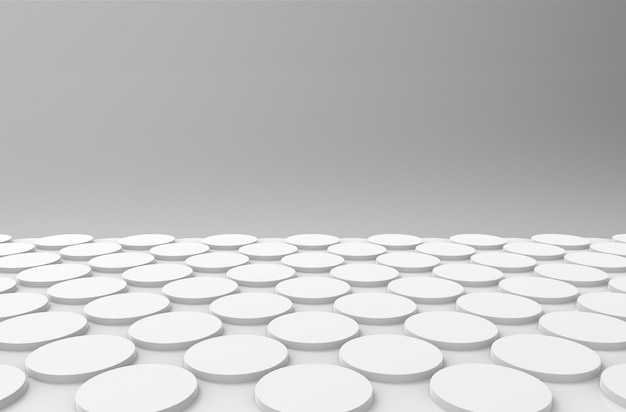 vista prospettica del pavimento della parete di disegno del modello di forma di pulsante circolare bianco
