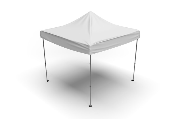 Vista prospettica di una tenda da esposizione gazebo con una copertura bianca isolata su uno sfondo bianco