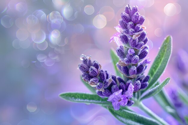 Vista ravvicinata Bella violetta Lavanda isolata con gocce d'acqua sui petali