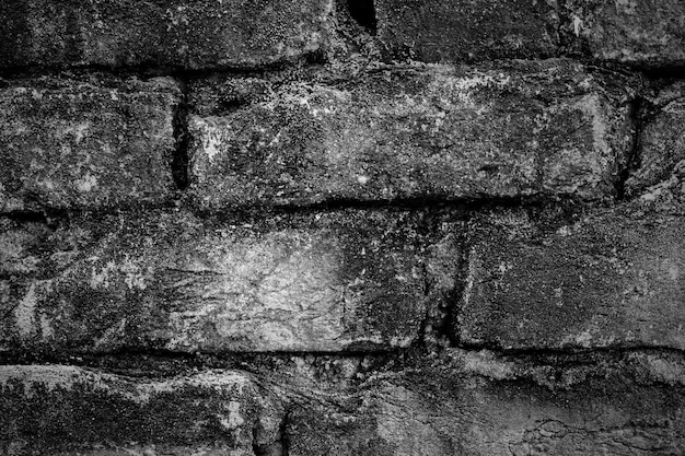 Vista ravvicinata del muro di mattoni ruvido in bianco e nero per lo sfondo della trama