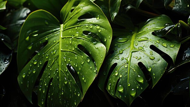 vista ravvicinata della natura di foglia verde e palme sullo sfondo pianeggiante concezione della natura scura foglia tropicale