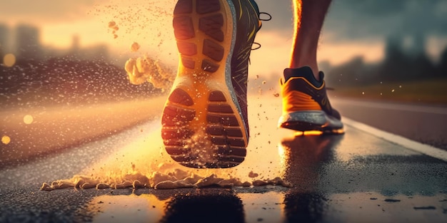 Vista ravvicinata delle scarpe sportive runner sprint in esecuzione su pista