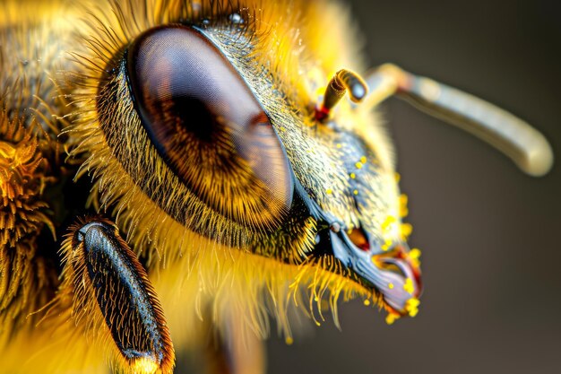 Vista ravvicinata di un'ape mellifera sullo sfondo naturale Fotografia macro ad alto dettaglio di Apis Mellifera