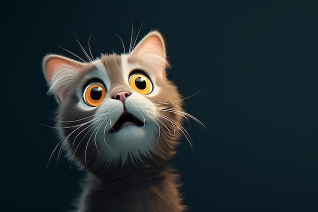 Vista ravvicinata di un gatto carino in stile cartone animato Bellissima illustrazione Generativa AI