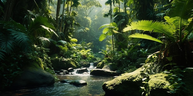 Vista realistica dall'alto Profonde giungle tropicali brulicanti di vita