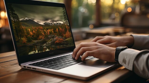 vista ritagliata di un uomo d'affari serio che lavora con un laptop in ufficio