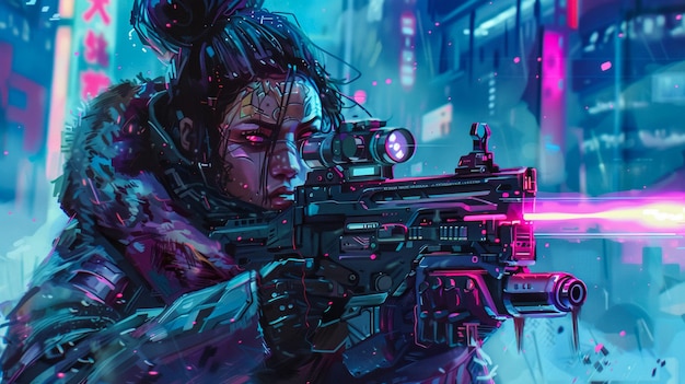 vista sorprendente dell'illustrazione del guerriero Cyberpunk