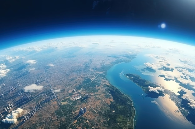 Vista spaziale della Terra e della città Vista satellitare o aerea del pianeta