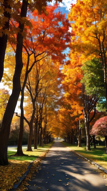 vista stradale d'autunno con alberi colorati carta da parati paesaggio