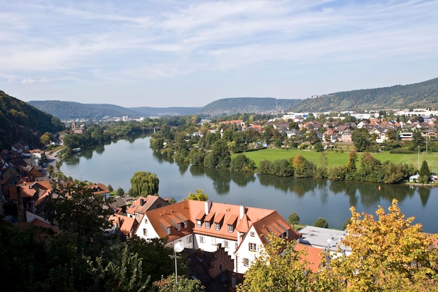 Vista sul fiume Meno Miltenberg Baviera Germania