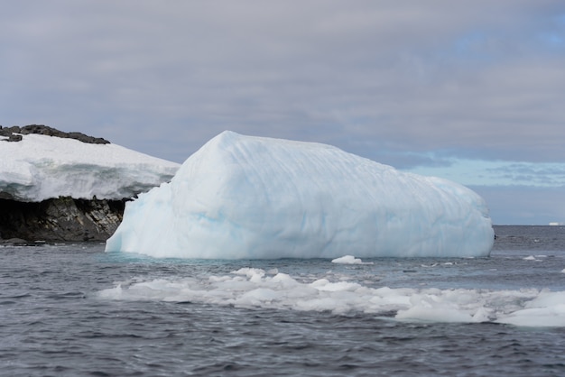 Vista sul mare antartica con iceberg