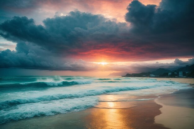 Vista sul mare durante la tempesta e l'alba a Phuket Tailandia