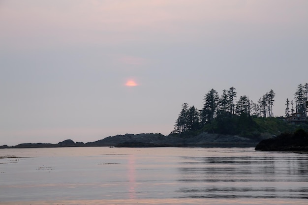 Vista sull'oceano sullo sfondo della natura canadese della costa del Pacifico