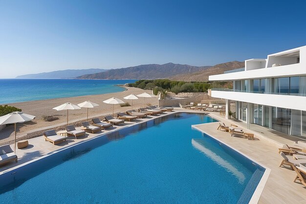 Vista sulla spiaggia dal moderno hotel di lusso