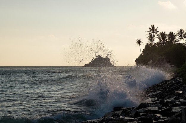 Vista sulla spiaggia di Midigama la sera durante il tramonto Paesaggio senza persone