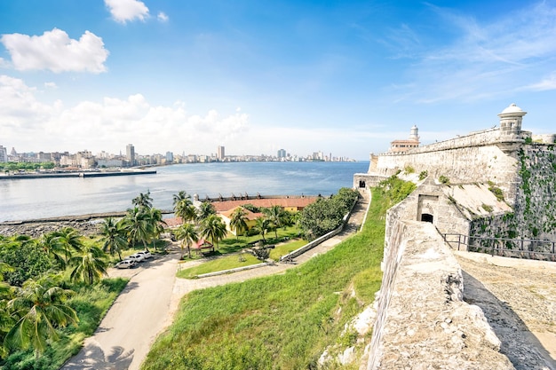 Vista sullo skyline dell'Avana dalla fortezza di El Morro in una bella giornata di sole