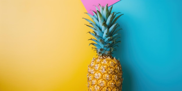 Vista superiore ananas su sfondo blu pastello