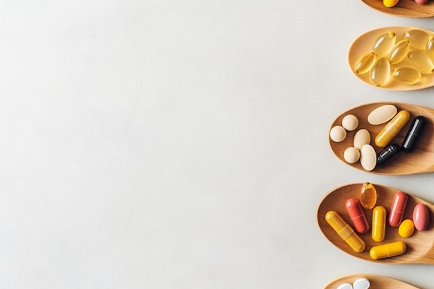 vista superiore degli antiossidanti pillole di vitamine capsule di farmaci IA generativa