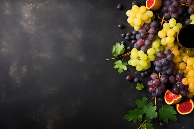 vista superiore del frutto del vino uno sfondo a colore e spazio di copia