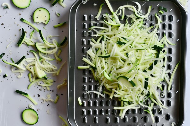 Vista superiore della grata con pezzi di zucchini accanto