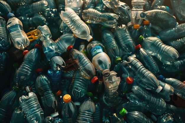 Vista superiore di bottiglie di plastica usate sfondo Riciclaggio dei rifiuti e concetto di Giornata mondiale dell'ambiente