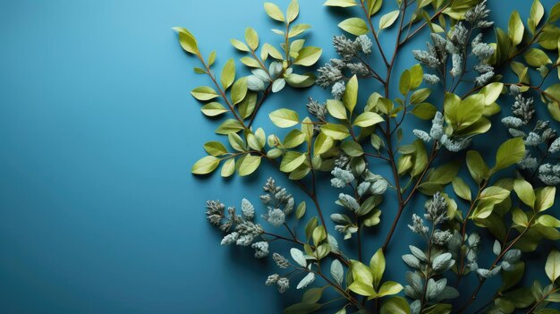 vista superiore di piante verdi su uno sfondo blu per il disegno di sfondo della Giornata Mondiale della Salute