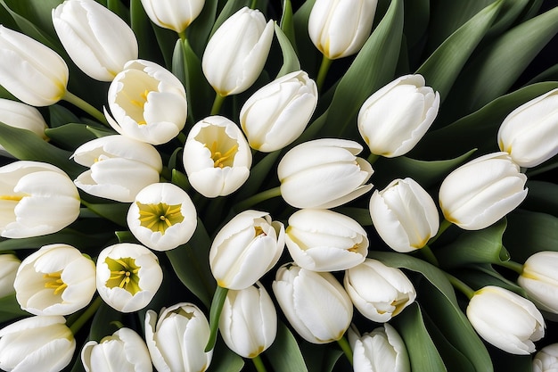 Vista superiore di tulipani bianchi con spazio di copia