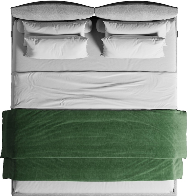 Foto vista superiore di un letto doppio con testata e coperta