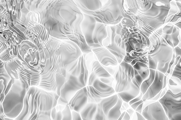 Vista superiore di un modello astratto in bianco e nero nell'acqua con onde in una soleggiata giornata estiva