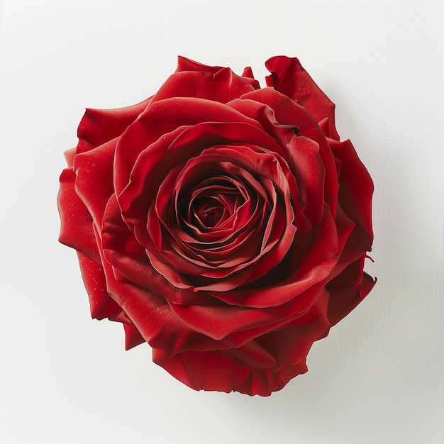 Vista superiore di una rosa rossa su sfondo bianco