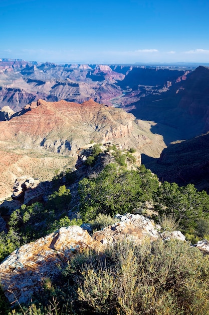 Vista verticale o fGrand Canyon sotto la luce del sole, USA