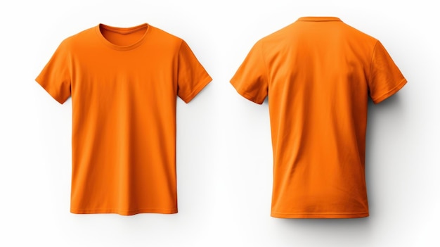 Viste anteriori e posteriori di un modello di abbigliamento Orange Man Tshrit isolato su bianco