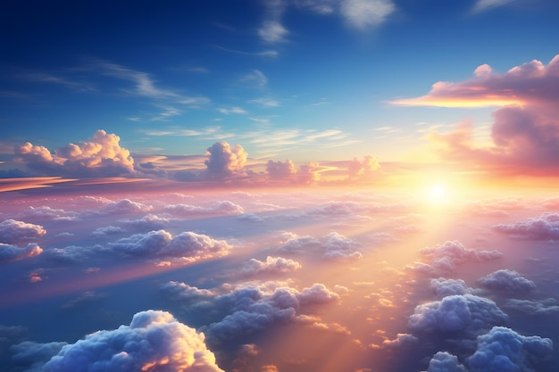 viste dai finestrini dell'aereo Cloud Nine Evidenzia la bellezza delle soffici nuvole vibranti viste dall'alto