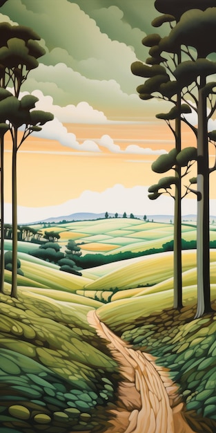 Viste monumentali Un dipinto di paesaggio multistrato nello stile di Paul Corfield